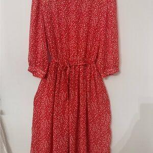 Lovely Vintage 1980’s Red and White Patterned Dress with Shoulder Pads